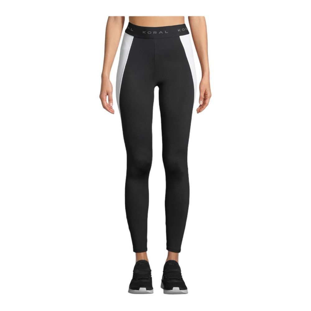 Koral Mid Rise Black With White Side Panel Leggings Size Medium NWOT